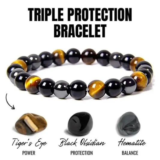 Black Obsidian/Hematite/Tiger’s Eye Bracelet